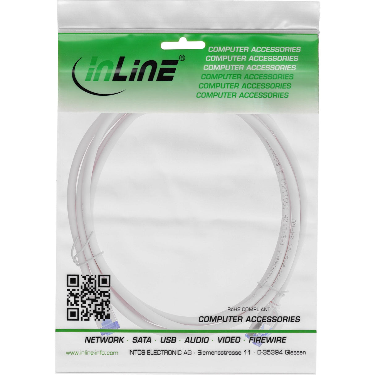 Inline® Cable De Red Slim, Cat.6a, S/Ftp, Tpe (Lszh) Flexible, Poe, Gris, 0.5m