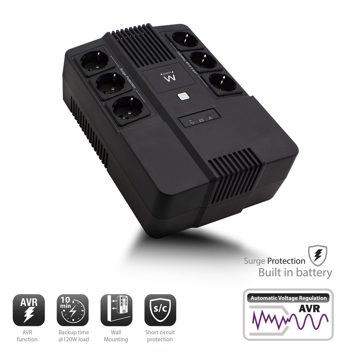 Ewent Ups 600va Line Interactive With Avr, 6 X Cee7/3 Port Line Interactive, 600 Va, 360 W, Avr, 6x Type F (Cee7/3)