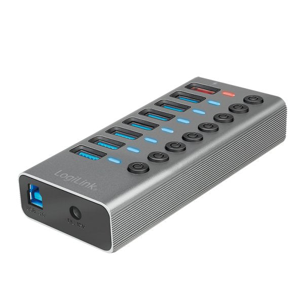 Usb Hub Logilink Usb 3.2 7+1 Port Aluminum Grey Switch For Each Port, On/Off