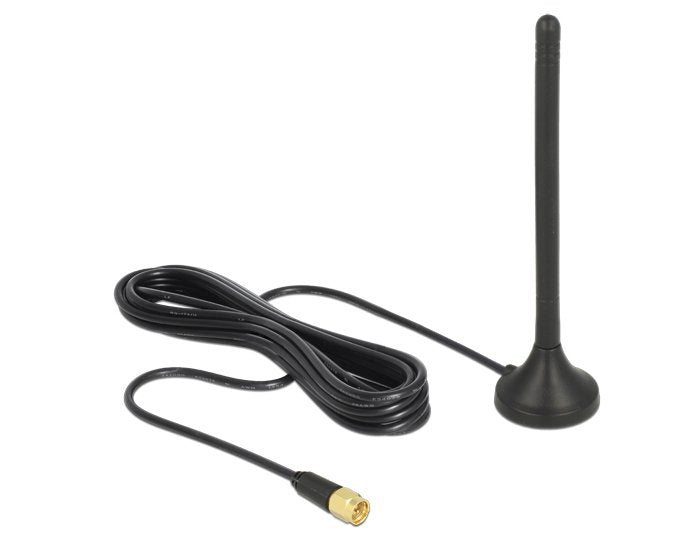Delock Gsm   Umts   Lte Antenne Sma Stecker 2,5 Dbi Starr Omnidirektional Mit Magnetischem Standfuss Und Anschlusscable Rg-174 3 M Outdoor Schwarz