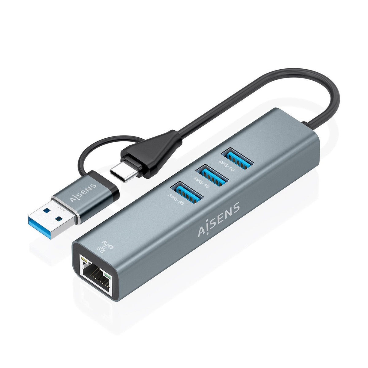 Hub Usb + Usb Tipo-C 3.2 Aisens A109-1033 3xusb 1xrj45 Gris