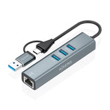 Hub Usb + Usb Tipo-C 3.2 Aisens A109-1033 3xusb 1xrj45 Gris