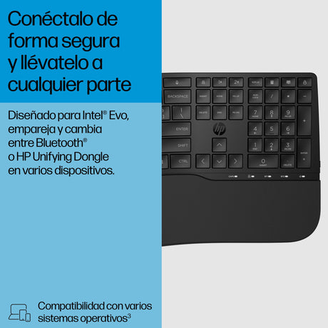 EAN 0198122954964 - HP 685 Comfort Dual-Mode Keyboard teclado Oficina RF Wireless + Bluetooth Negro imagen 4
