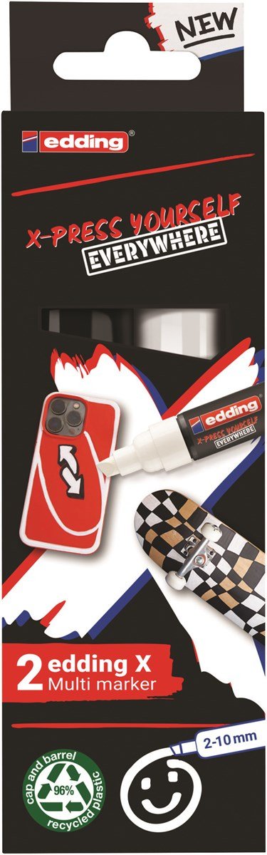 Edding X 6900 Pack De 2 Rotuladores Multisuperficie Permanentes De Tinta Opaca - Punta Biselada Con Trazo 2-10mm -