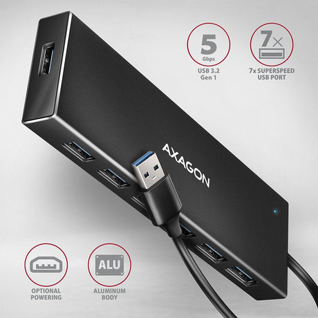 EAN 8595247907035 - Axagon HUE-F7A 7x USB 3.2 Gen 1 ALU FLAT hub micro power IN 1m USB-A USB 3.2 Gen 1 (3.1 Gen 1) Type-A 500 imagen 2