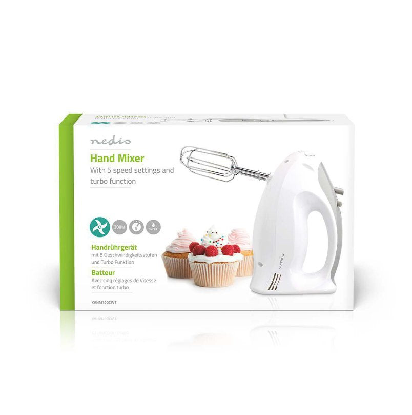 Nedis Batidora Mezcladora  200 W  5 Ajustes De Velocidad  Funcion Turbo   Blanco / Gris