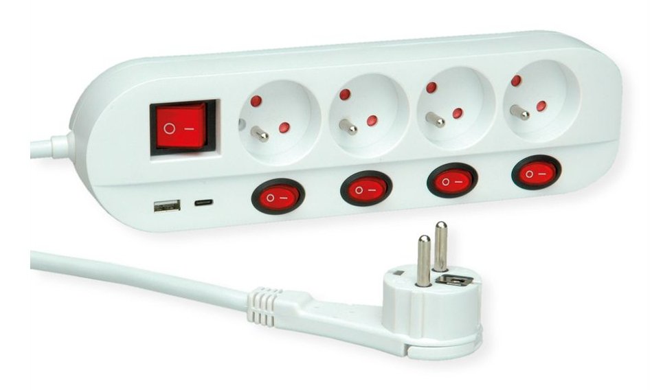 Roline 4-Fach Steckdosenleiste Mit Schalter, Ute Version, Usb-Charger A+C, 3 M