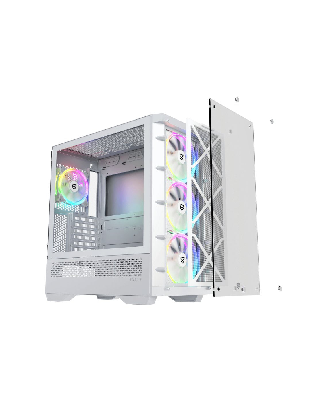 Nfortec Caja Gaming Cristal Templado Draco X White. Usb 3.2 A-Rgb. Blanco