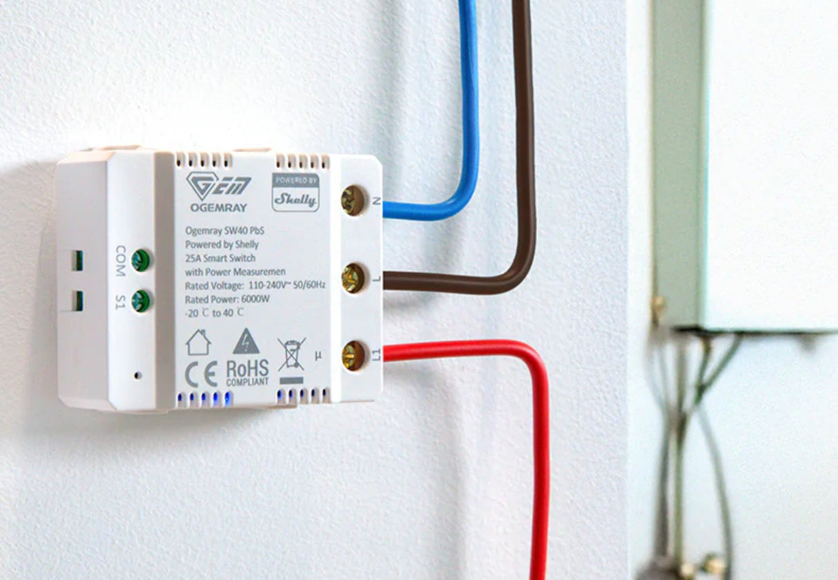 Shelly Pbs · \"Ogemray Smart Relay 25a\" · Grossgeräte Relais · Max. 25a · Messfunktion · Wlan · Lan · Bt · Sw40-25a-Relay-Pbs