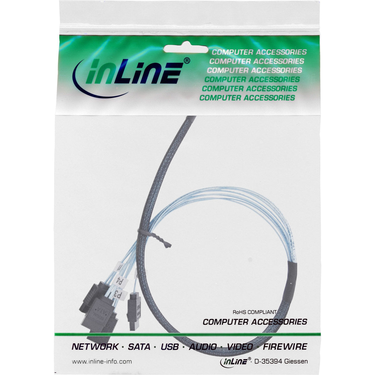 Cable Inline Slim Sas, Sff-8654 A 4x Sata De 7 Pines, 12 Gb/S, 0,5 M