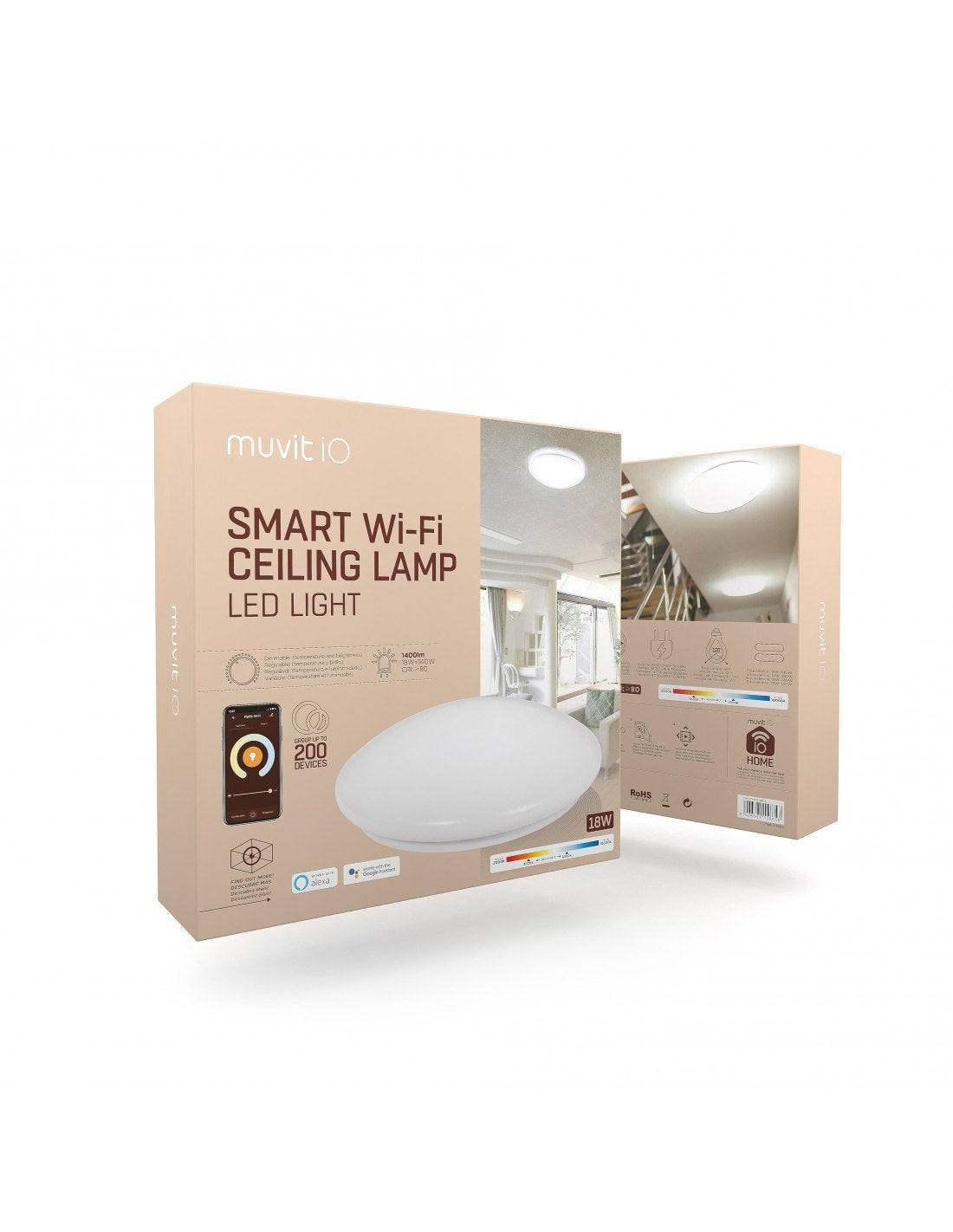 Lámpara De Techo Muvit Iot Miocla001 Wifi 18w 1400lum Compatible Con Asistente De Voz