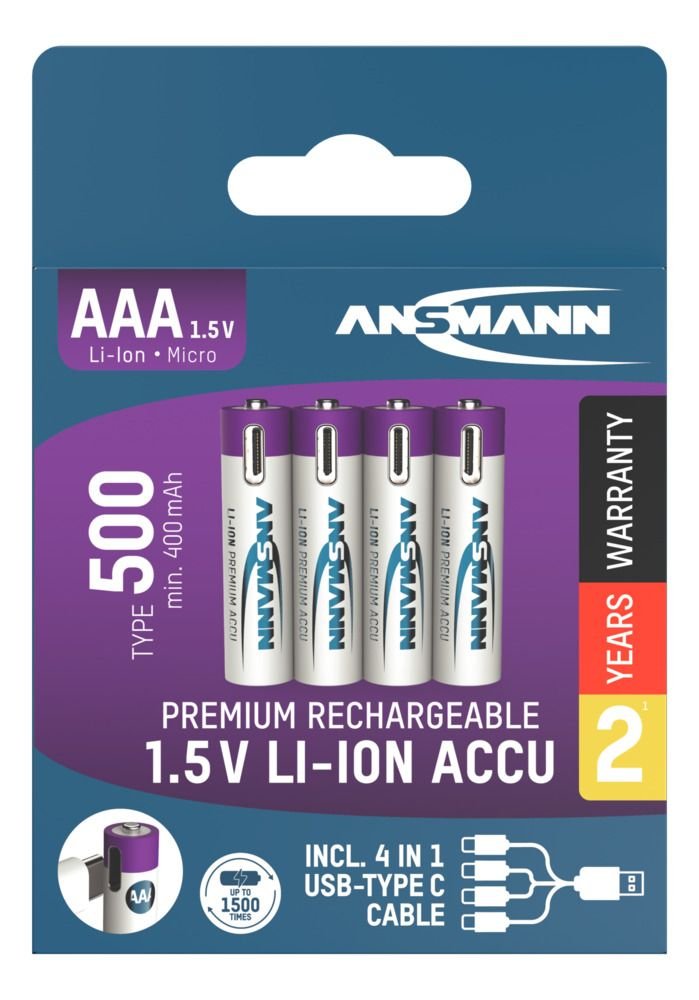 Ansmann 1311-0028 Baterías Recargables Litio Micro Aaa Tipo 500 (Min. 400 Mah) Pack  4