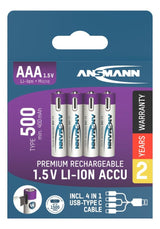 Ansmann 1311-0028 Baterías Recargables Litio Micro Aaa Tipo 500 (Min. 400 Mah) Pack  4