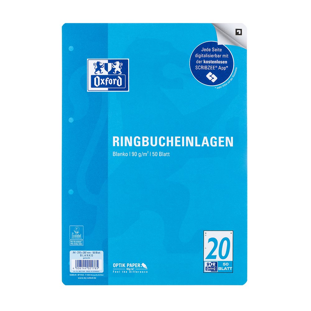 Oxford Ringbucheinlage A4 Blanko, 50 Hojas