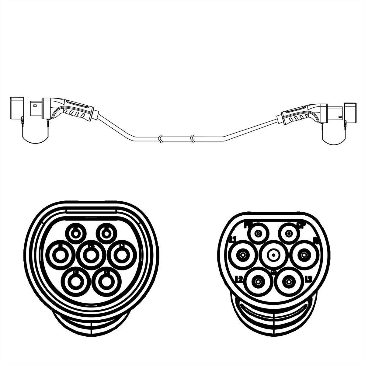 Ev Charging Cable Assembly  Type2, 1 - Ph., 250vac