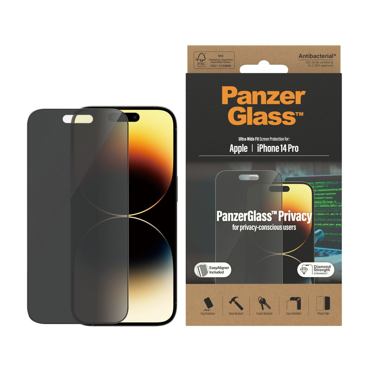 Apple Protector De Pantalla  Panzerglass Ultra-Wide Fit Privacy Apple - Iphone 14 Pro 1 Pieza(S)