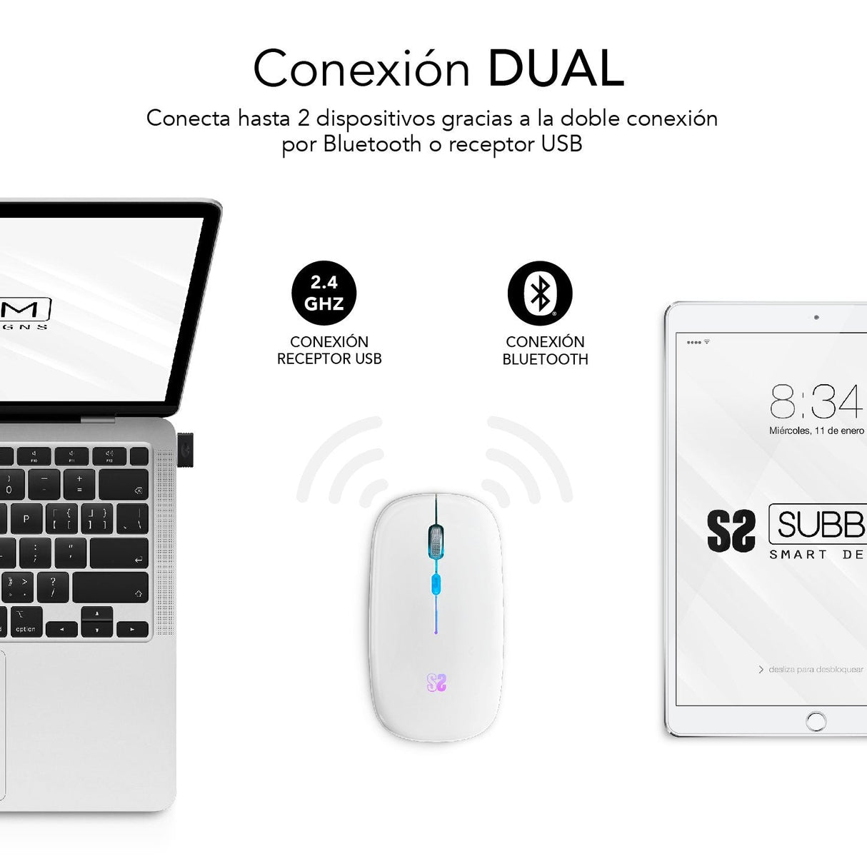 EAN 8436586742034 - SUBBLIM SUBMO-LDFLAT2 ratón Oficina Ambidextro RF Wireless + Bluetooth + USB Type-A Óptico 1600 DPI imagen 2