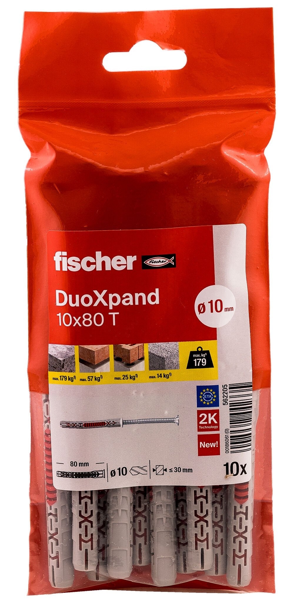 Tacos De Expansión Duoxpand T Ø10 X 80 Mm + Tornillos Ø7 X 87 Mm, Bolsa 10 Uds
