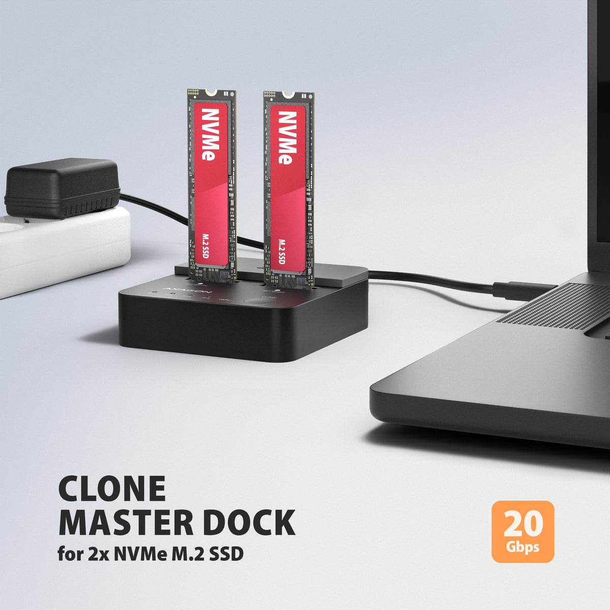 Adsa-M2c22l Base De Conexión Usb-C 3.2 Gen2x2 - 2 X Nvme M.2 20gbps