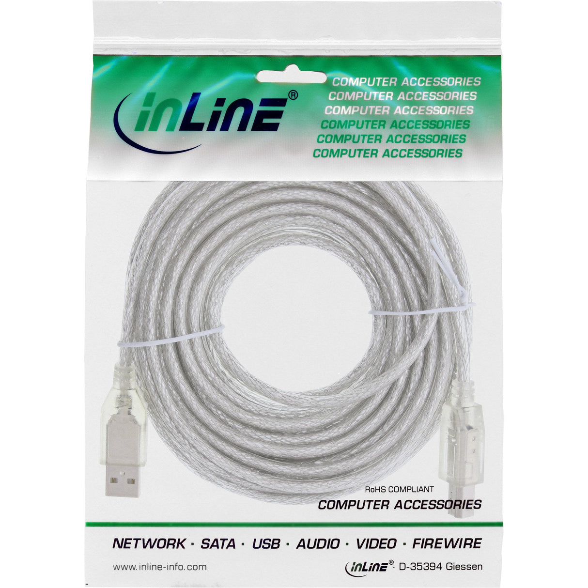 Inline Usb 2.0 Cable Tipo A A B Macho Transparente 10m