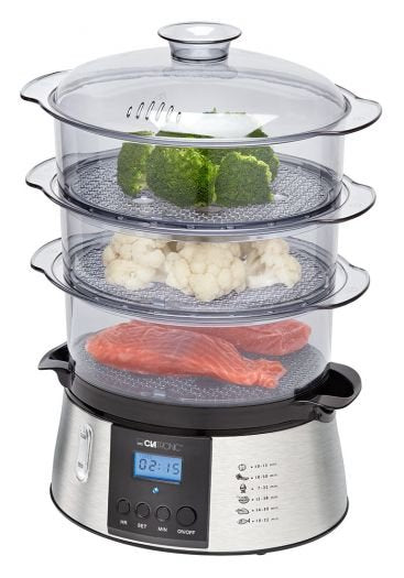 EAN 4006160830446 - Clatronic DG 3547 vaporizador 3 cesta(s) 800 W Negro, Acero inoxidable imagen 1