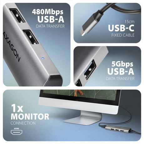 EAN 8595247908698 - Axagon HMC-H3A base para portátil y replicador de puertos Alámbrico USB 3.2 Gen 1 (3.1 Gen 1) Type-C Plat imagen 6
