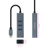 Nanocable Adaptador De Red Usb-C A Ethernet Gigabit 10/100/1000 Mbps + 3 Puertos Usb 3.0