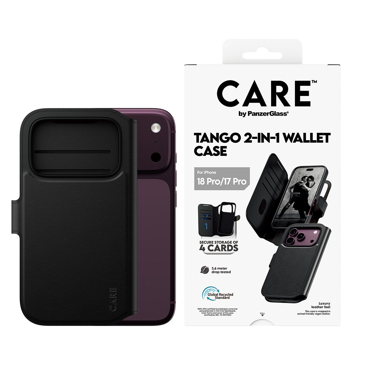 Panzerglass Care By ® Tango 2-In-1 Wallet Case Negro M. Magsafe Iphone 2026 Pro  17 Pro, Cover, Apple - Iphone 2026 Pro, Apple - Iphone 17 Pro, Transparente