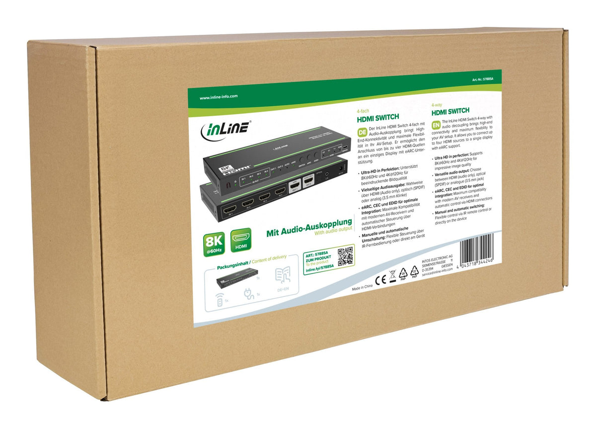 Inline Video Switch, 4x1 , Hdmi 8k/60hz, 48gb/S, Audio Extraction