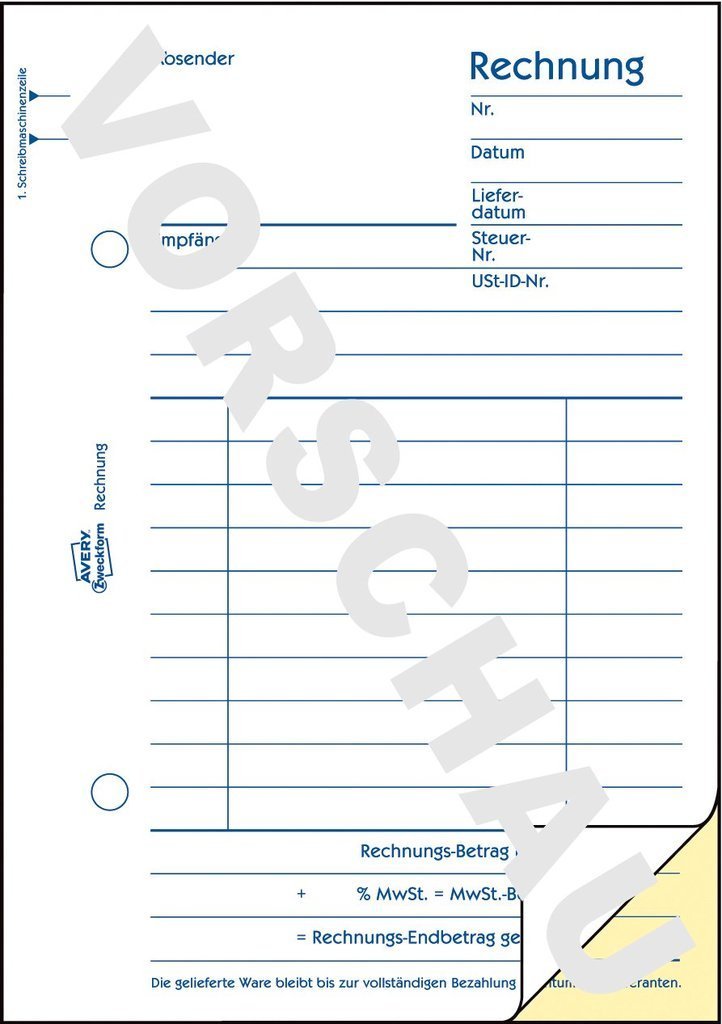Avery Zweckform Rechnungsformular - 40 Hoja - A6 (105 X 148 Mm)