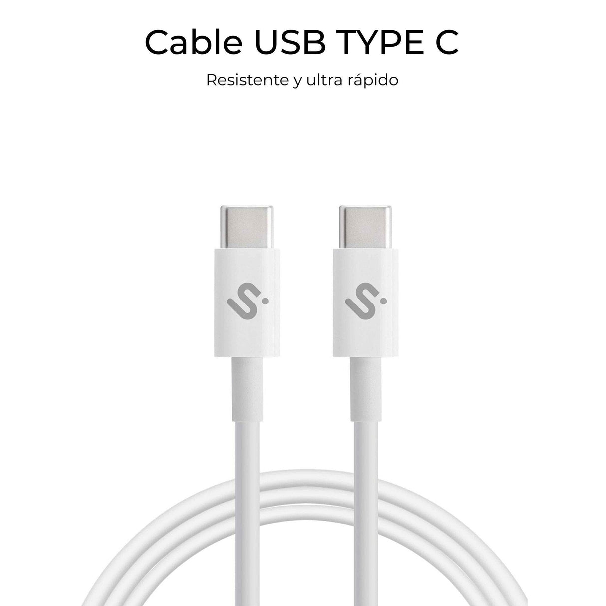 Cable Plus 100w Usb-C/Usb-C 2 M Blanco Subblim 100w/ Longitud: 2m/  Usb-C &Harr; Usb-C/ Pd 3.0 Y Qc 3.0