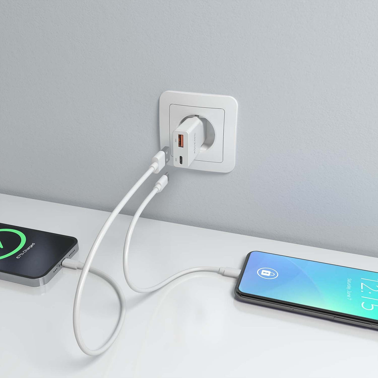 Aisens Cargador Gan Ultra Delgado 30w, 1xusb-C Pd3.0 Qc4.0, 1xusb-A Qc3.0, Blanco