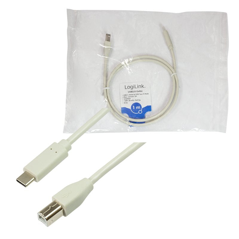 Logilink - Usb 2.0 Connection Cable, Usb-C Male To Usb-B Male, 1m