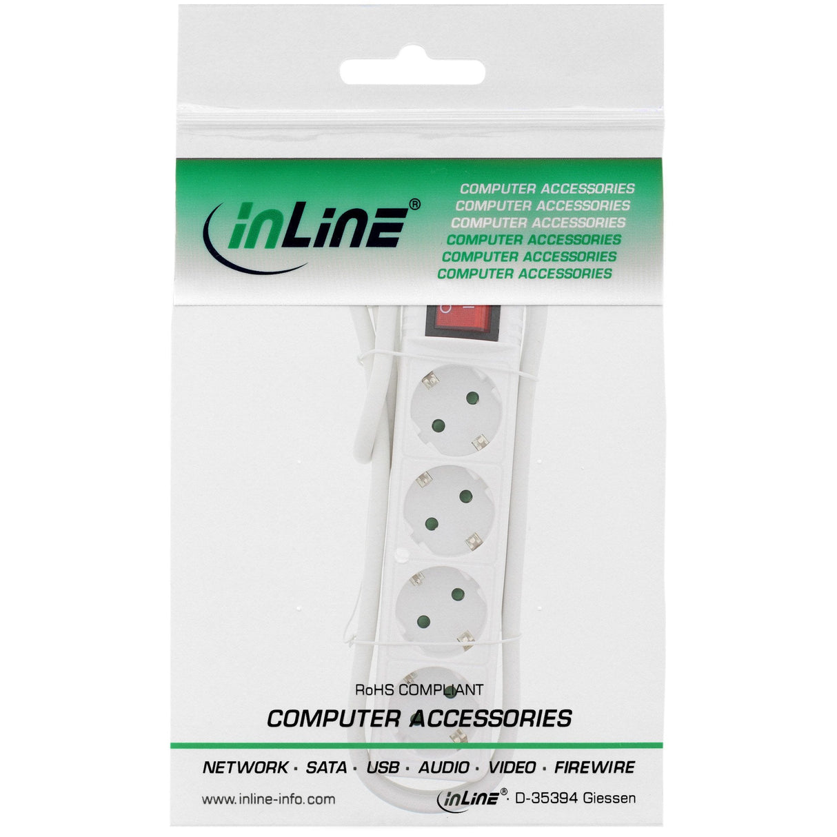 Regleta Inline Tipo F 4 Puertos Con Interruptor + Seguro Para Niños Blanco 5m