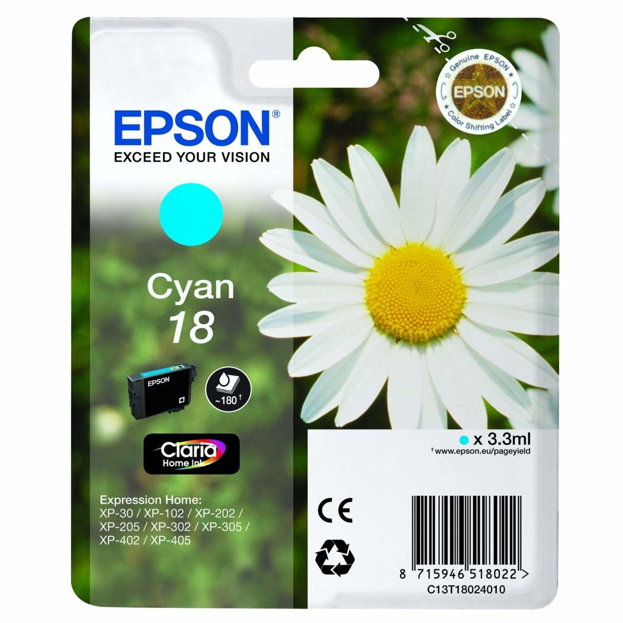 EAN 8715946518022 - Epson Daisy C13T18024010 cartucho de tinta 1 pieza(s) Original Fotos cian imagen 1