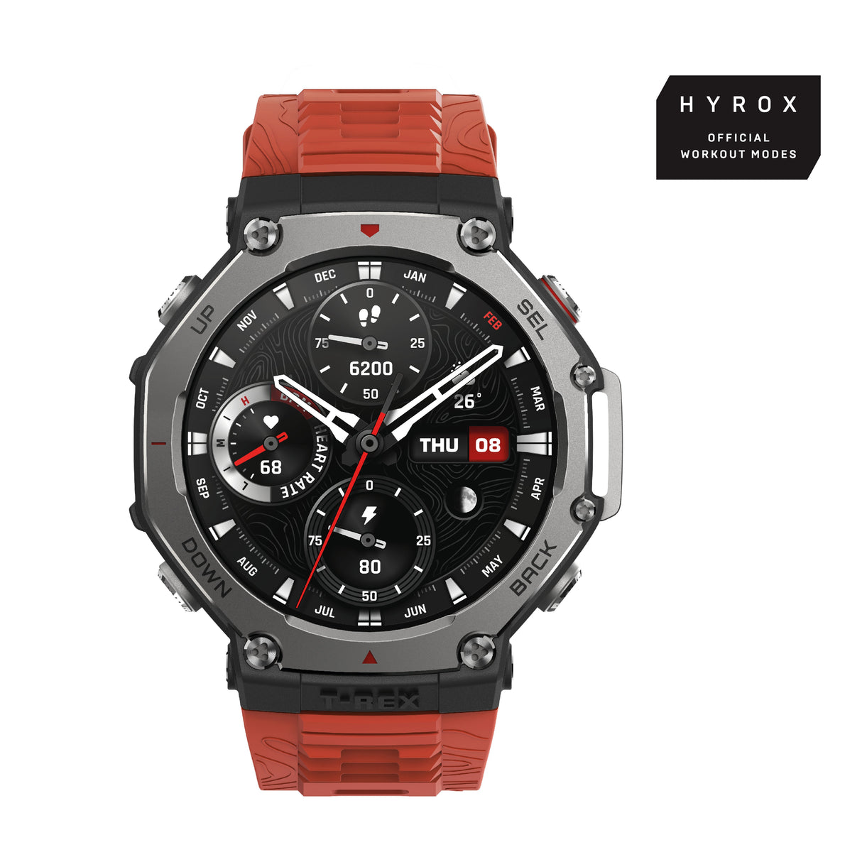 EAN 6970100374933 - Amazfit T-Rex 3 Lava 3,81 cm (1.5") AMOLED 48.5 mm Digital 480 x 480 Pixeles Pantalla táctil Negro, Acero imagen 1