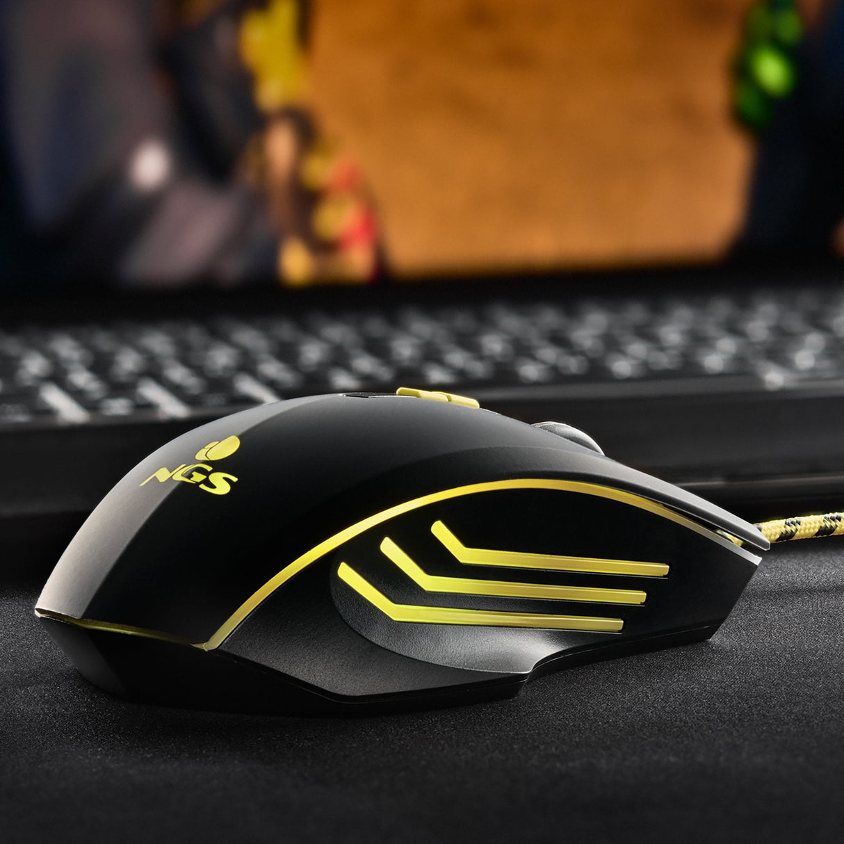 Ngs Gmx-123 Raton Gaming Con Cable - 800/1200/2400/3200dpi - Luz Led - 6 Botones - Cable 1.8m - Color Negro