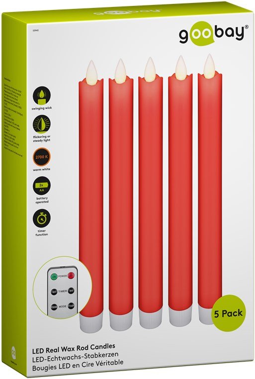 Juego De 5 Velas De Varilla De Cera Real Led Rojas, Incl. Control Remoto
Solución De Iluminación Hermosa Y Segura Para Muchas Ár