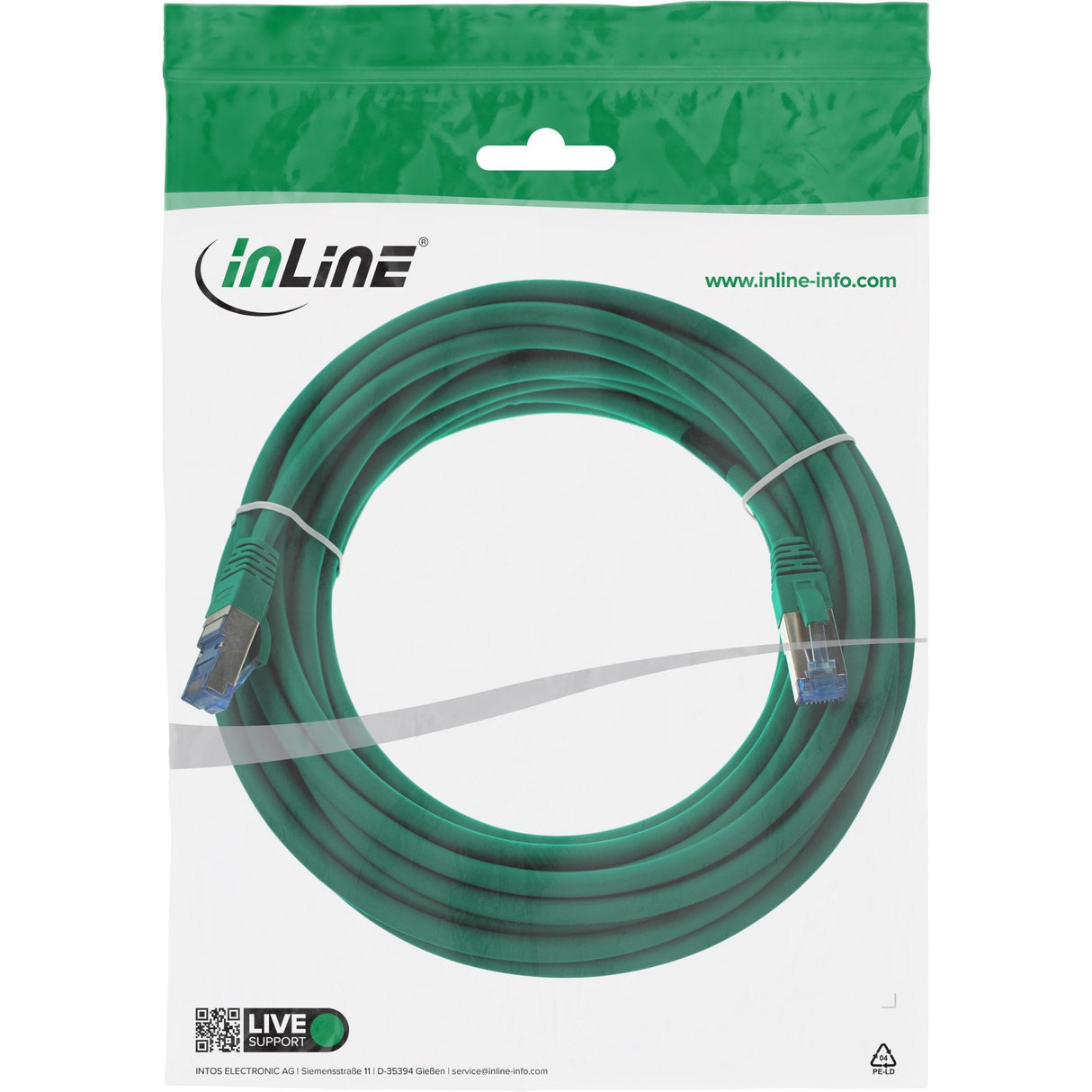 Cable De Red Inline S/Ftp Pimf Cat.6a Libre De Halógenos 500mhz Verde 15m