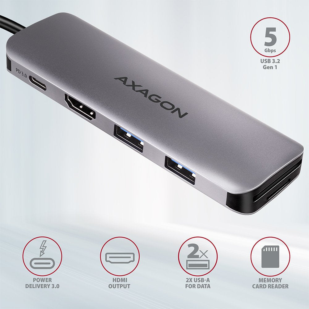 EAN 8595247906175 - Axagon HMC-5 base para portátil y replicador de puertos Alámbrico USB 3.2 Gen 1 (3.1 Gen 1) Type-C Gris imagen 2