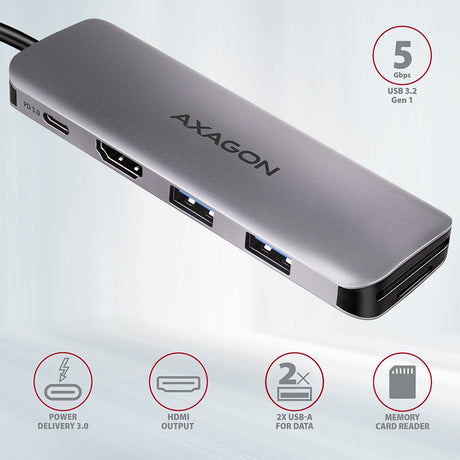 EAN 8595247906175 - Axagon HMC-5 base para portátil y replicador de puertos Alámbrico USB 3.2 Gen 1 (3.1 Gen 1) Type-C Gris imagen 2