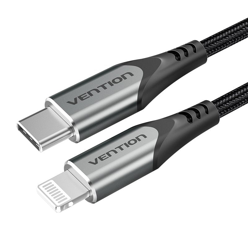Cable Usb 2.0 Tipo-C Lightning Vention Tachh Usb Tipo-C Macho Lightning Macho 2m Gris Y Negro