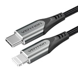 Cable Usb 2.0 Tipo-C Lightning Vention Tachh Usb Tipo-C Macho Lightning Macho 2m Gris Y Negro