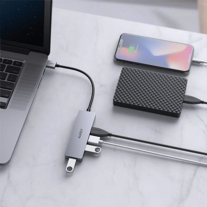 Aukey Cb-H36 Aluminium Hub Usb-A  Ultra Slim  4in1  4xusb 3.0  5gbps