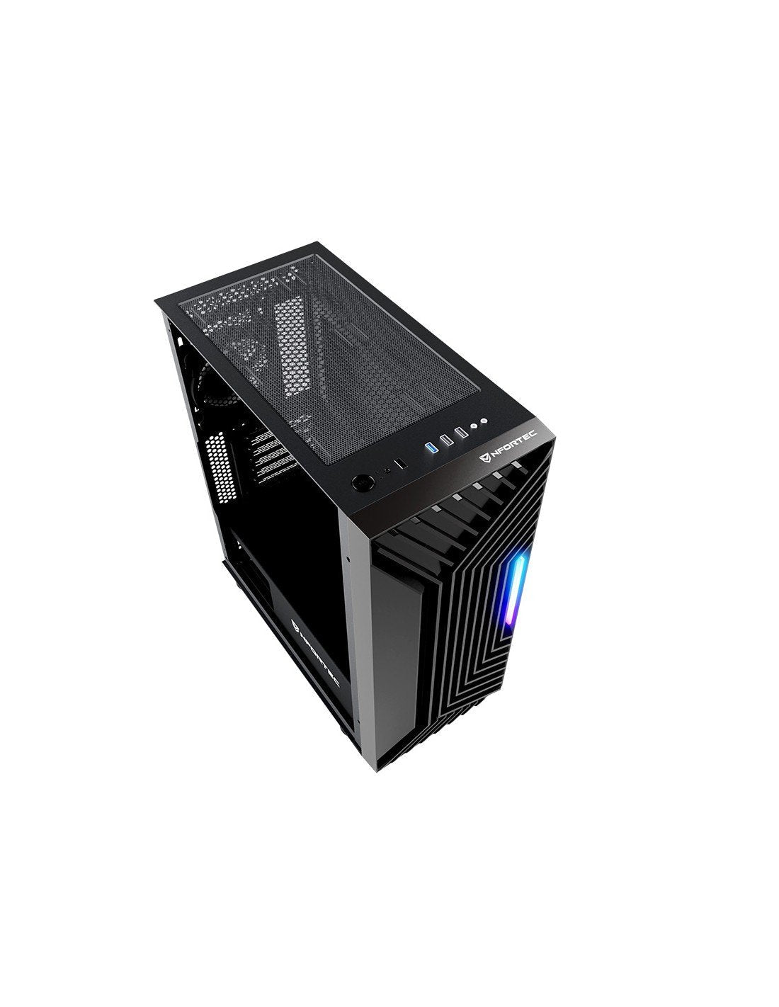 Nfortec Caja Gaming Cristal Templado Nervia Black. Usb 3.0 A-Rgb. Negro