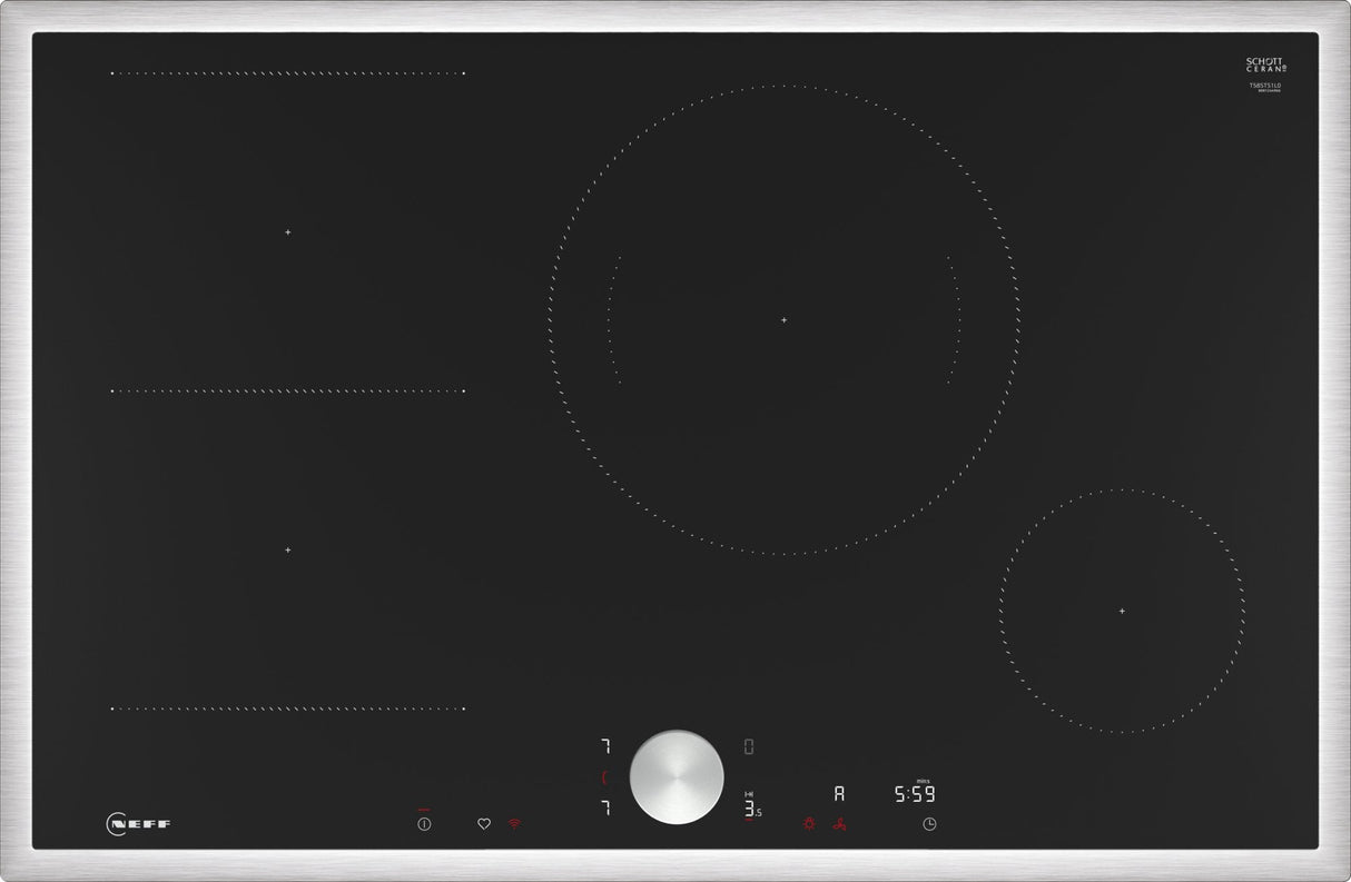 Neff T58sts1l0 N 90, Placa De Cocina Independiente Negra/Acero Inoxidable, 80 Cm T58sts1l0