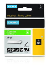 Dymo Rhino Cinta De Etiquetas Industrial Adhesiva Id1-12, Blanco Sobre Verde De 12mmx5´5m, Vinilo