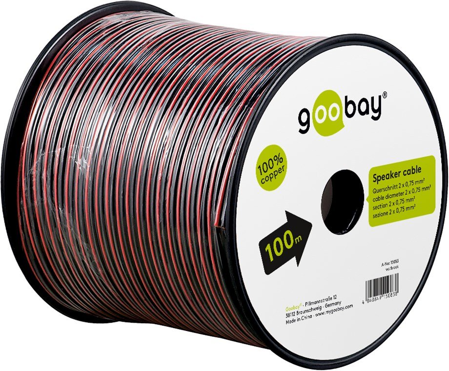 Bobina De 100 Metros Cable Altavoz Rojo-Negro 2x0,75mm Cobre Goobay