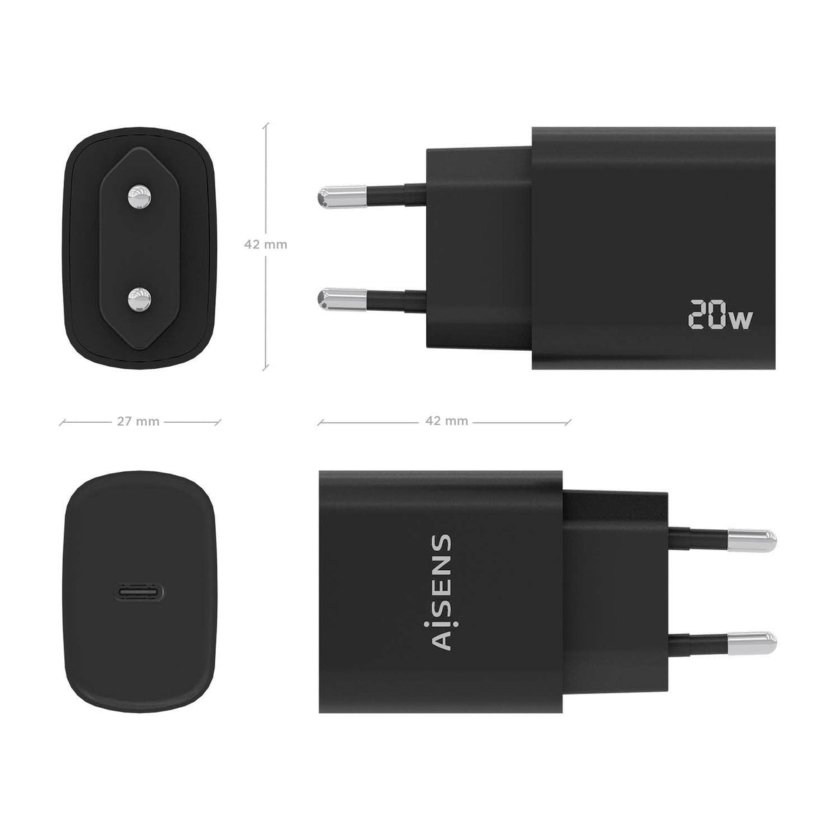 Aisens Cargador Usb-C Pd3.0 1 Puerto 1xusb-C 20w - Negro