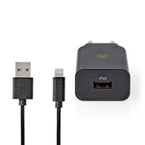 Nedis Cargador 1x 2.4 A Usb-A  Lightning De 8 Pines (Suelto) Cable 1.0m/12w Negro